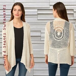 United States Sweaters Boho Crochet Look Cardigan Sz. XL